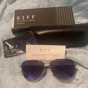 NWT Beautiful Gold Toned Dark Blue Shaded Aviator Styled DIFF EYEWEAR Sunglasses AC441Blue-adjusted_72_DPI_crop  main image 4